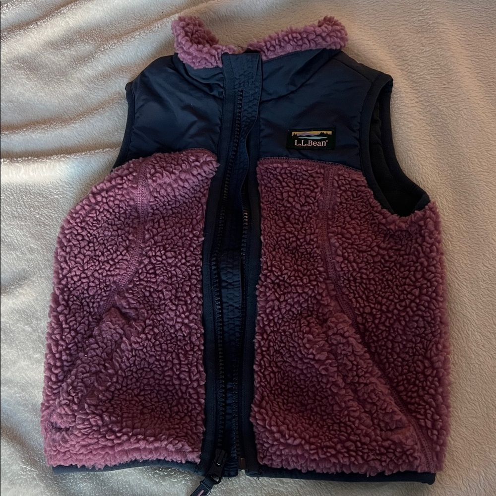 L.L. Bean Plum Sherpa Fleece Vest with Dark Trim